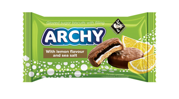 Печиво цукрове глазуроване з начинкою "Арчі" зі смаком лимону та морською сіллю 94г